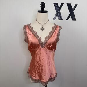 Gold Hawk Coral Silk Embellished Babydoll Cami Top V-Neck Fairy Indie Sleaze S